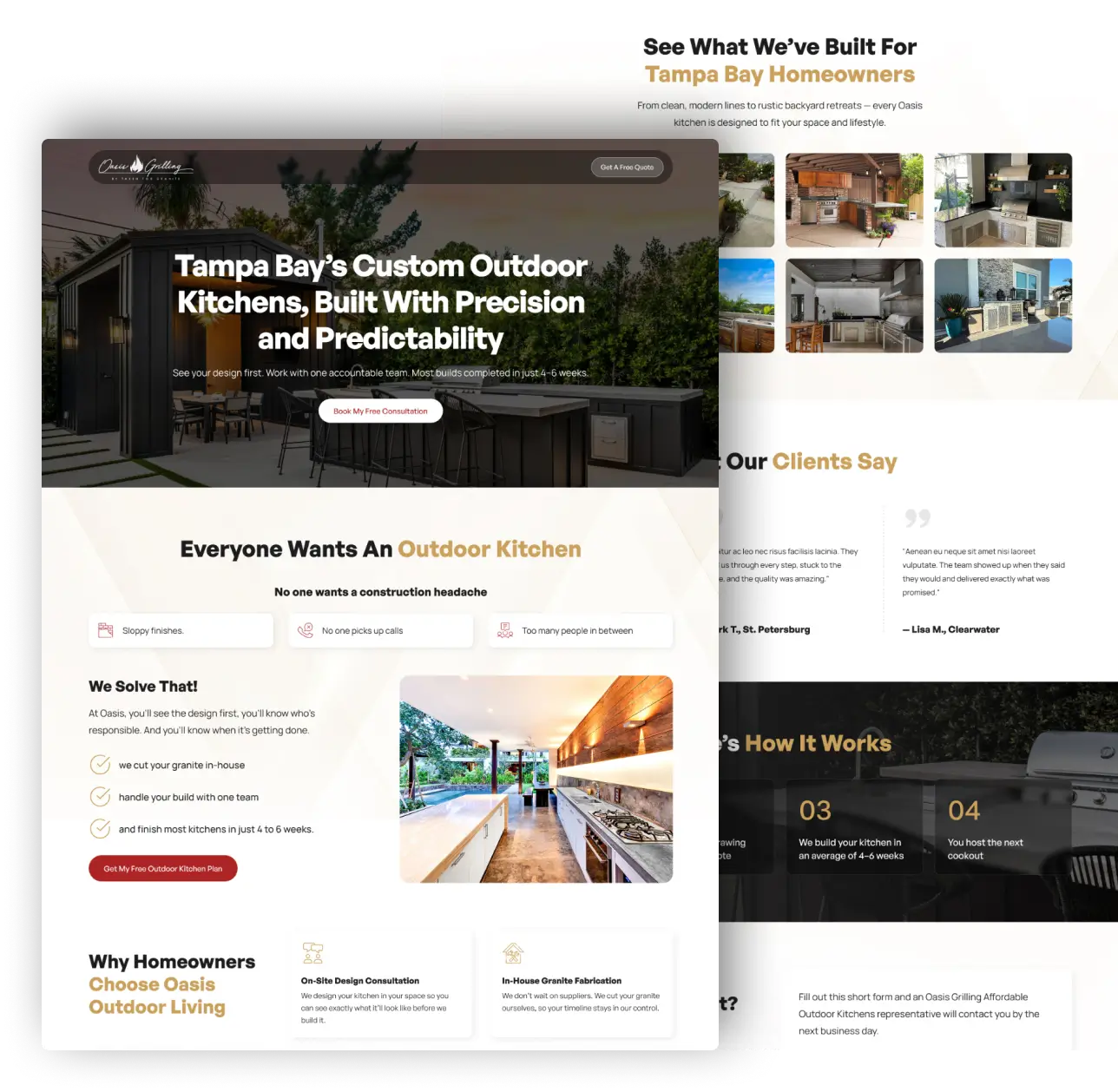 Custom landing page mockup shown on a dark background