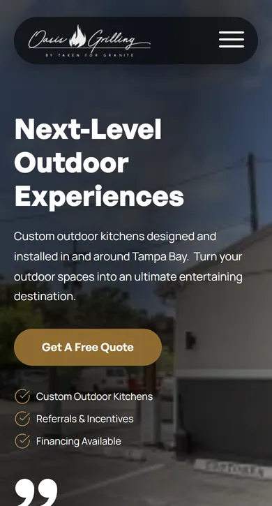Oasis Outdoor Living website on a phone