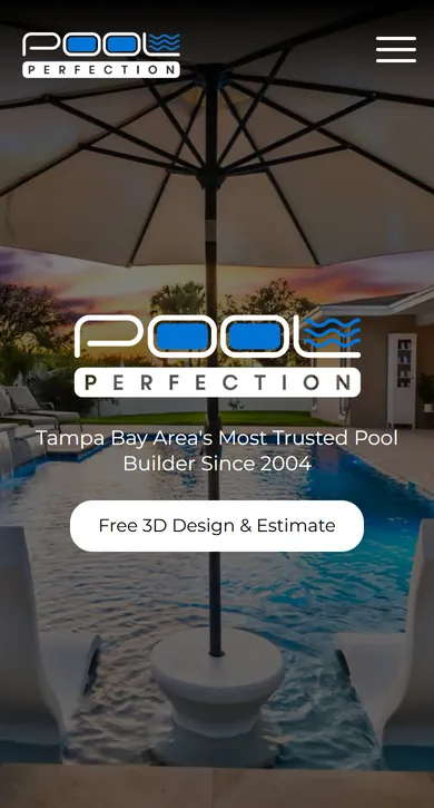 Pool Perfection website on a phone