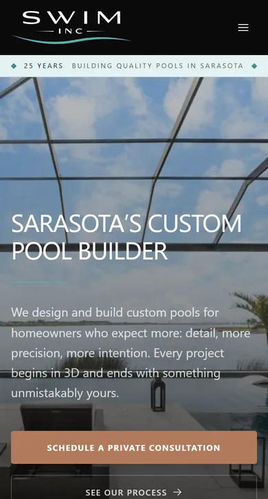 Swim Inc. website on a phone